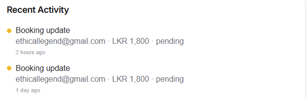 Recent booking activity feed